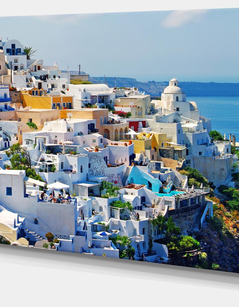 DesignQ View Of Fira Town Santorini - Abstract Wall Art Canvas