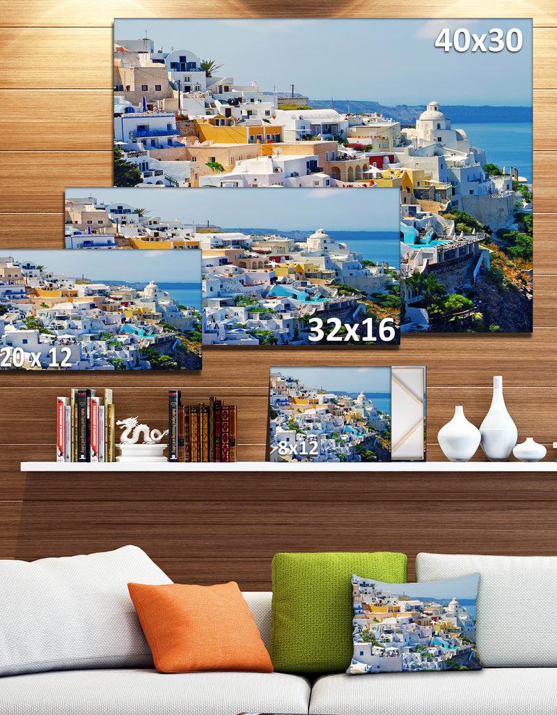 DesignQ View Of Fira Town Santorini - Abstract Wall Art Canvas