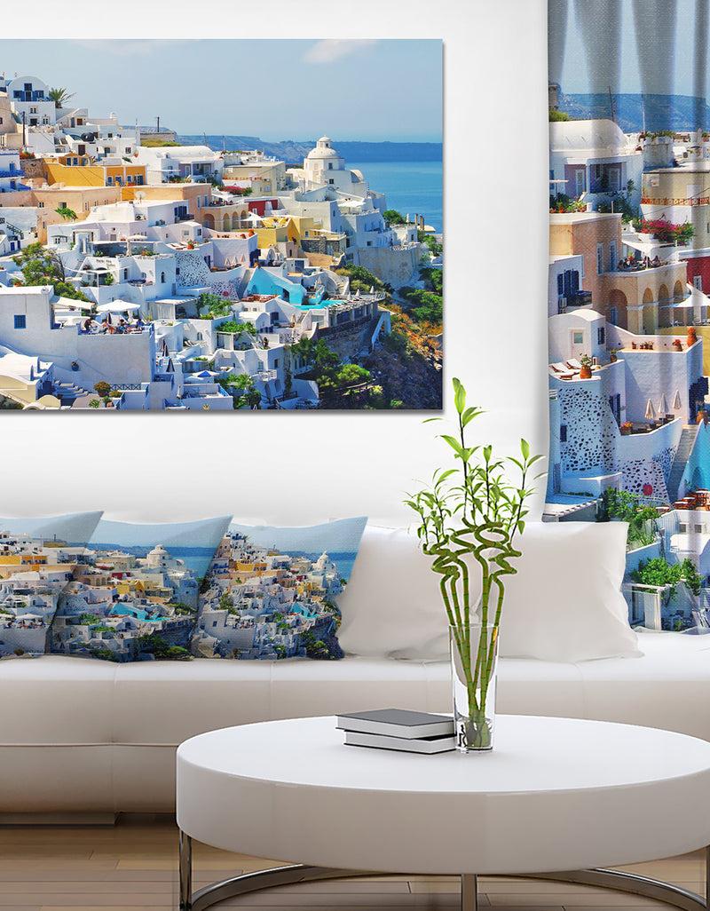 DesignQ View of Fira Town Santorini - Abstract Wall Art Canvas