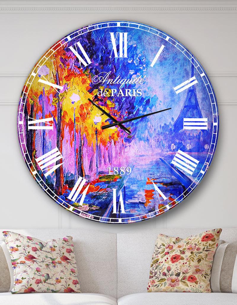 DesignQ View of Paris Eiffel Tower - Landscape Large Wall CLock