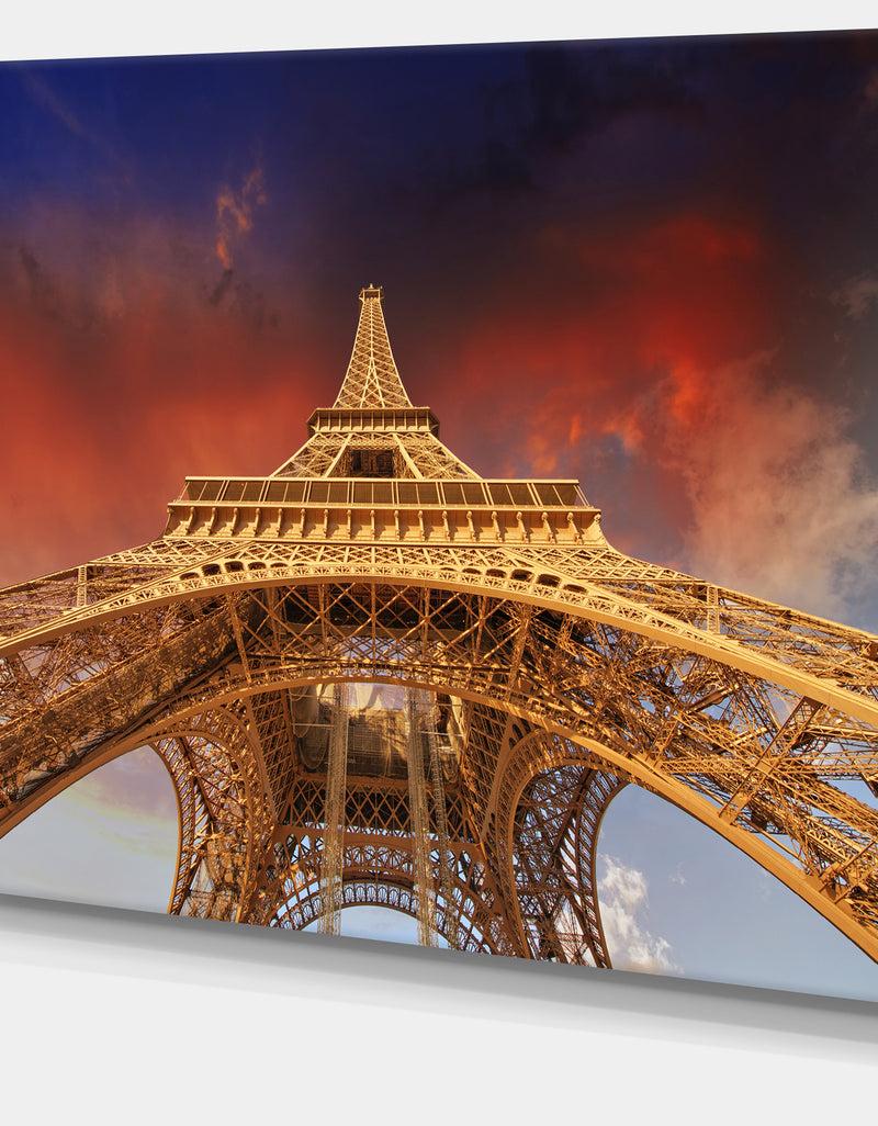 DesignQ View Of Paris Eiffel Tower Under Red Sky - Cityscape Canvas Print