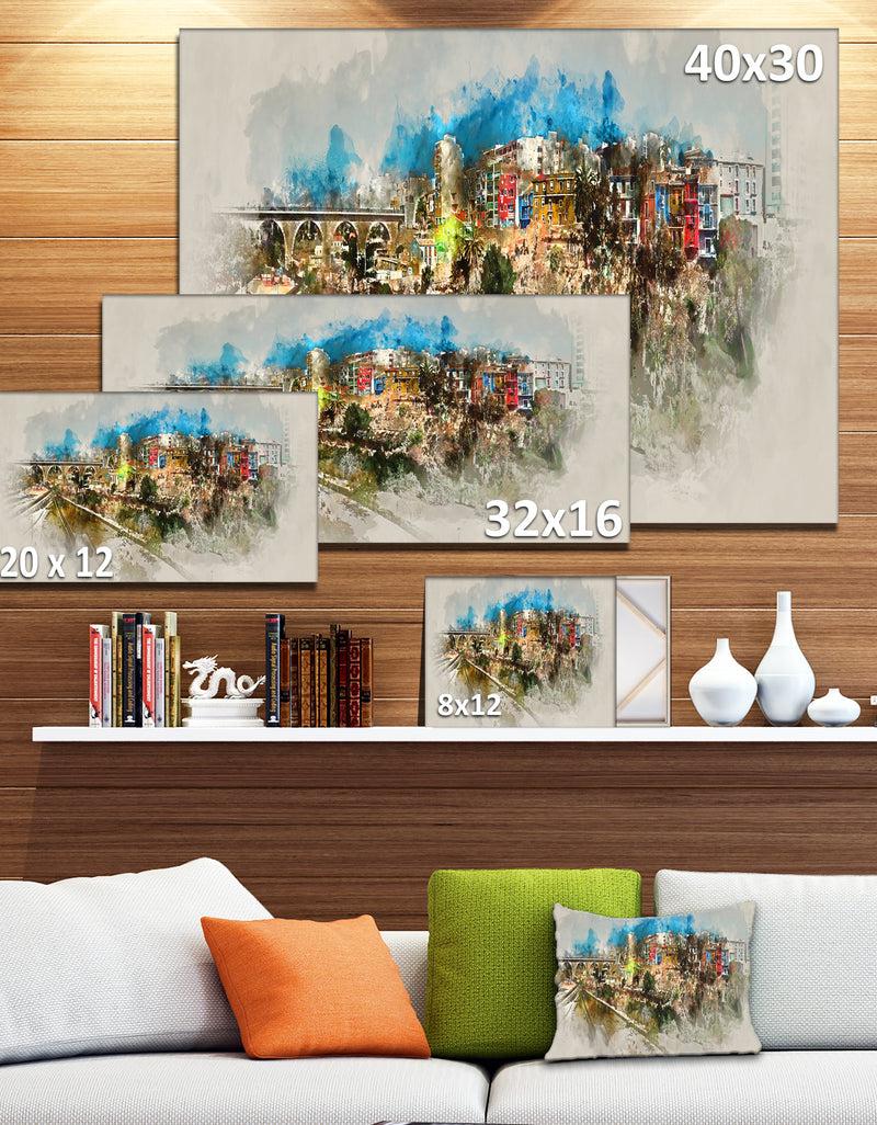 DesignQ Villajoyosa Town Watercolor - Cityscape Artwork Canvas