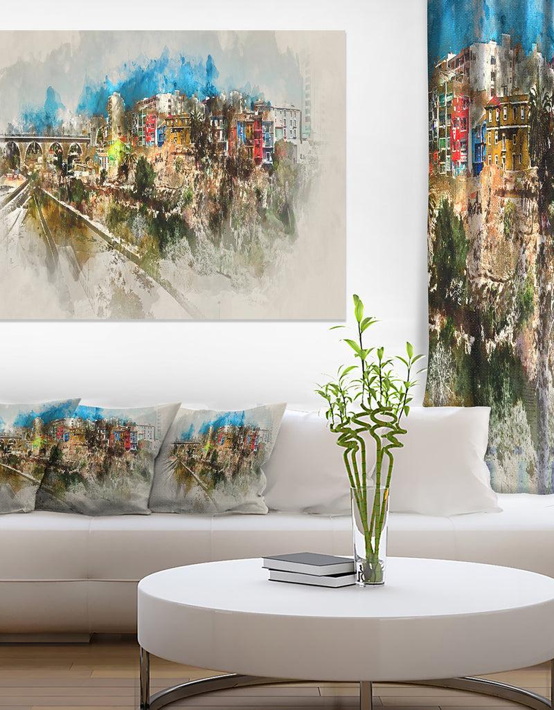 DesignQ Villajoyosa Town Watercolor - Cityscape Artwork Canvas