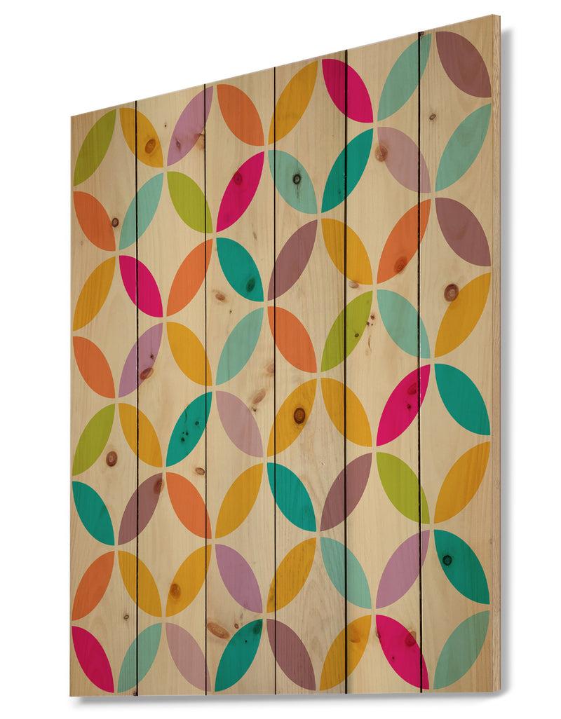 DesignQ Vintage Abstract Seamless Pattern - Contemporary Art Print On Natural Pine Wood