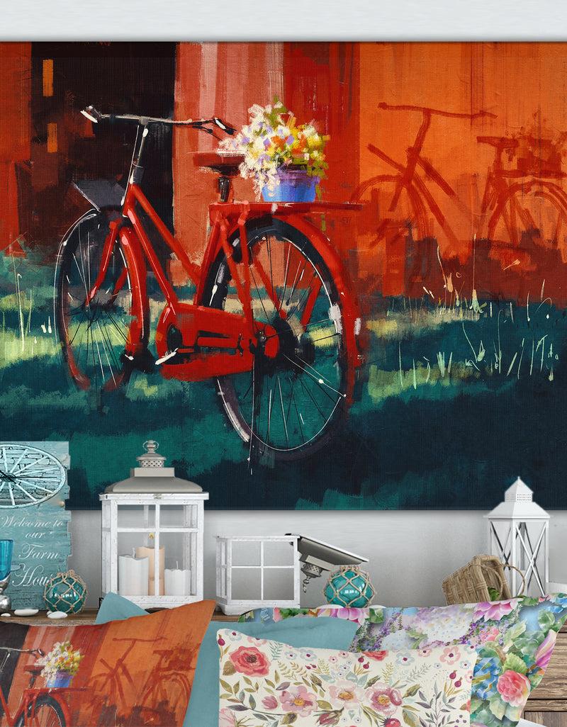 DesignQ Vintage bicycle with bucket - Cottage Canvas Wall Art