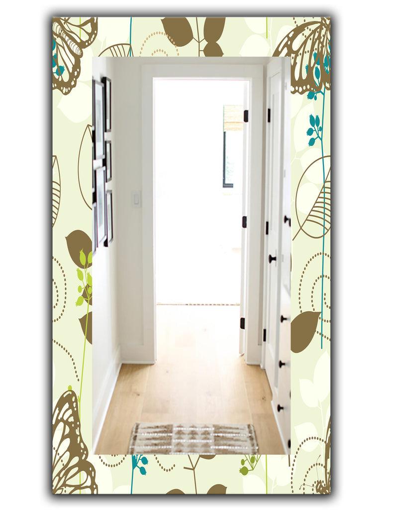DesignQ Vintage Blue Butterfly On Brown Leaves - Traditional Mirror - Frameless Wall Mirror