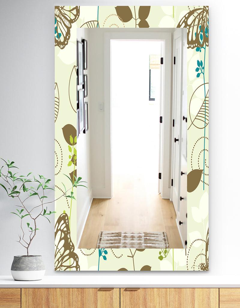 DesignQ Vintage Blue Butterfly On Brown Leaves - Traditional Mirror - Frameless Wall Mirror