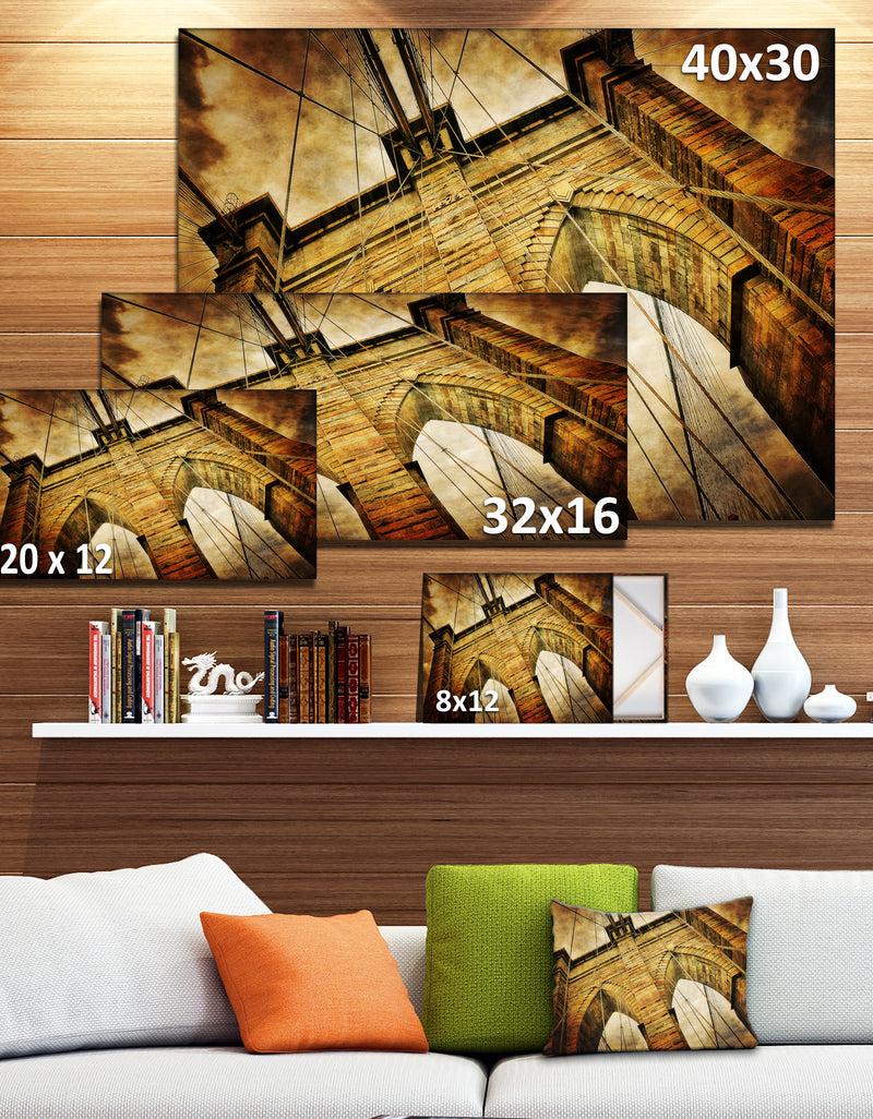 DesignQ Vintage Brooklyn Bridge - Contemporary Canvas Art Print