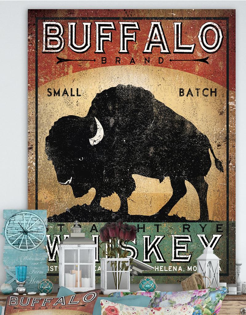 DesignQ Vintage Buffalo Whiskey - Wildlife Premium Canvas Wall Art