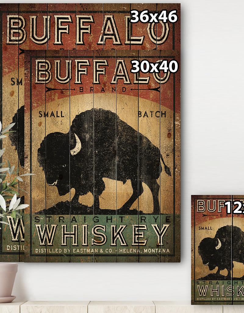 DesignQ Vintage Buffalo Whiskey - Wildlife Print On Natural Pine Wood