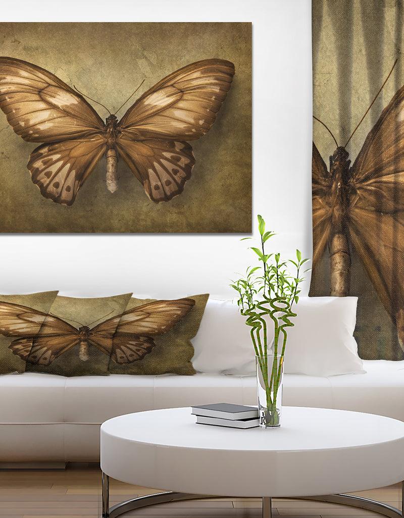 DesignQ Vintage Butterfly - Vintage Painting Print On Wrapped Canvas