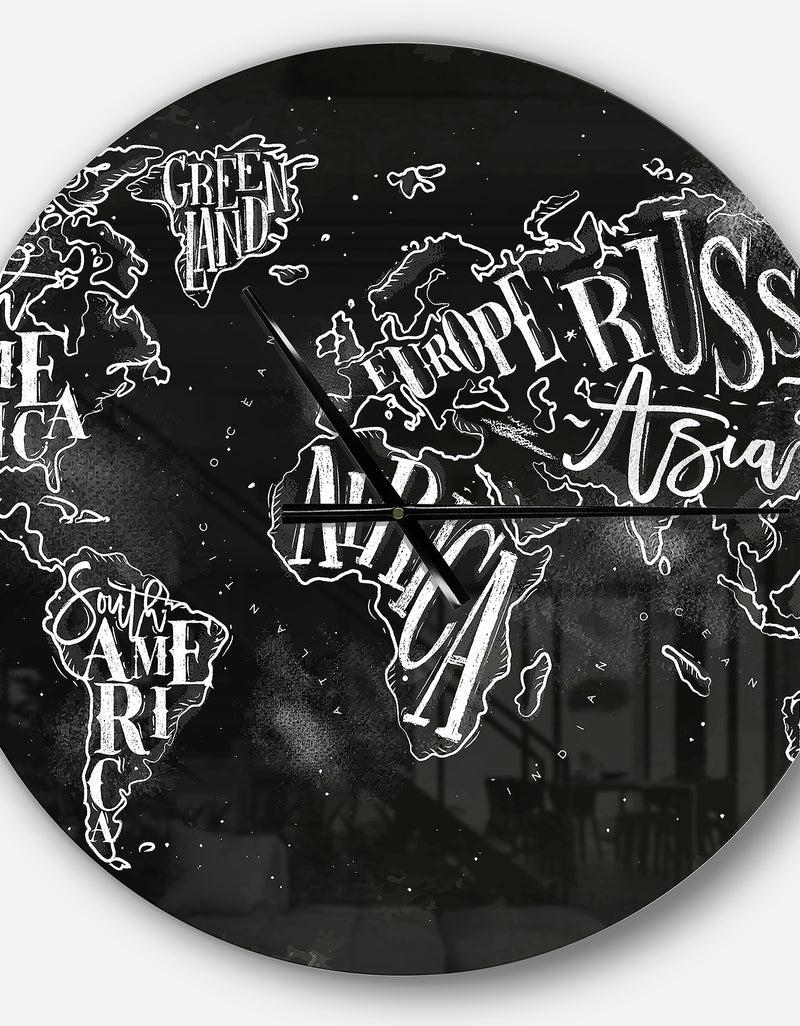 DesignQ Vintage Chalk Worldmap - Oversized Global Wall CLock