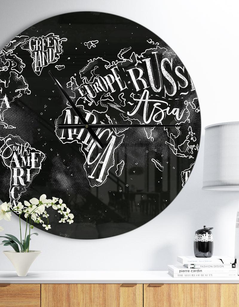 DesignQ Vintage Chalk Worldmap - Oversized Global Wall CLock