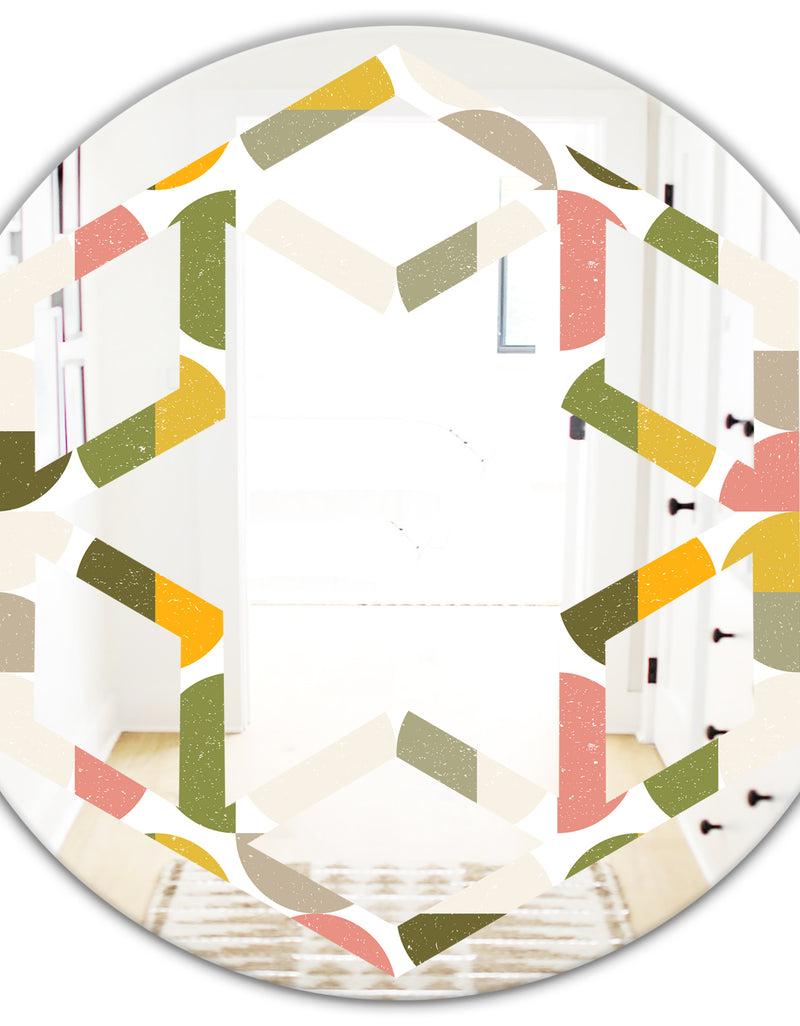 DesignQ Vintage Circular Design I - Modern Round Or Oval Wall Mirror - Hexagon Star
