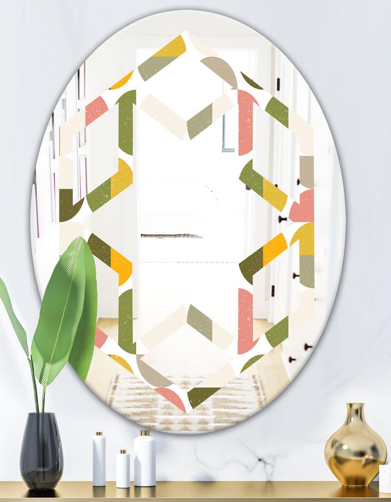 DesignQ Vintage Circular Design I - Modern Round Or Oval Wall Mirror - Hexagon Star