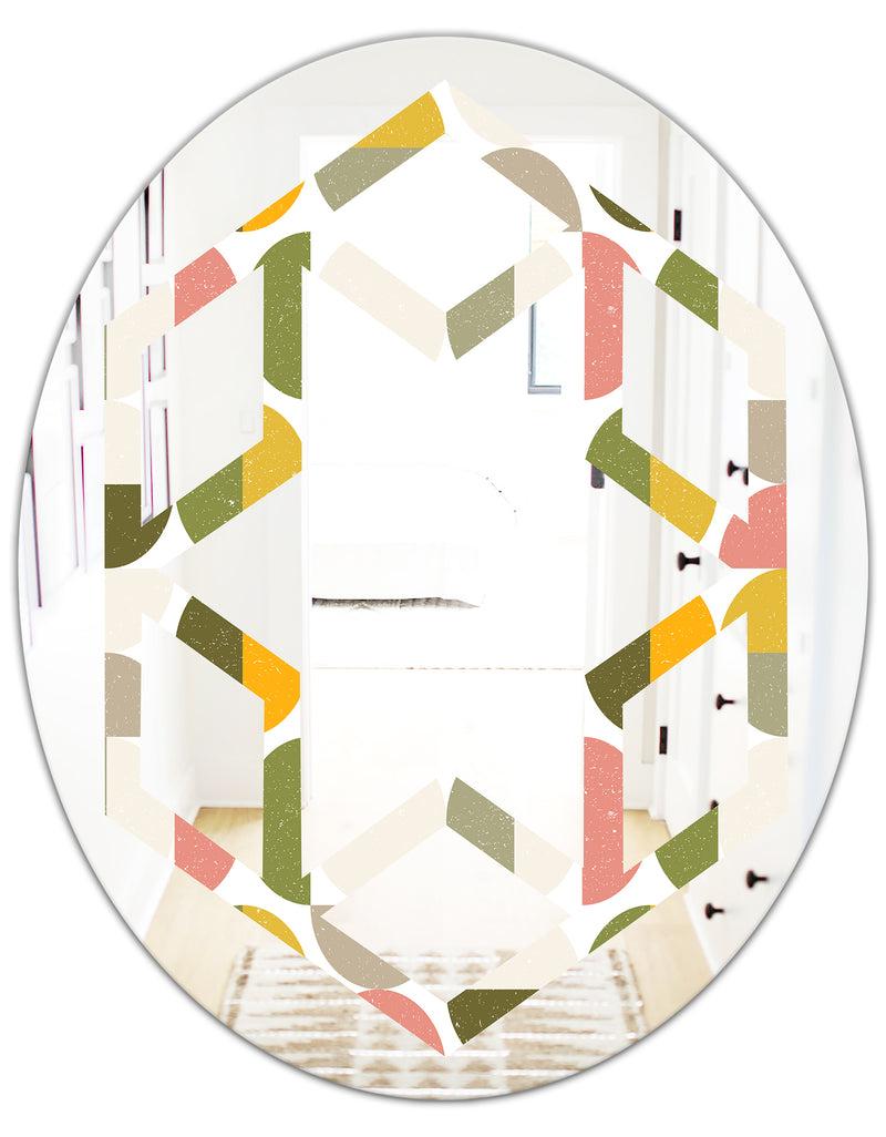 DesignQ Vintage Circular Design I - Modern Round Or Oval Wall Mirror - Hexagon Star
