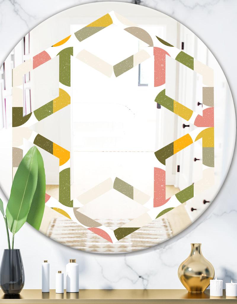 DesignQ Vintage Circular Design I - Modern Round or Oval Wall Mirror - Hexagon Star