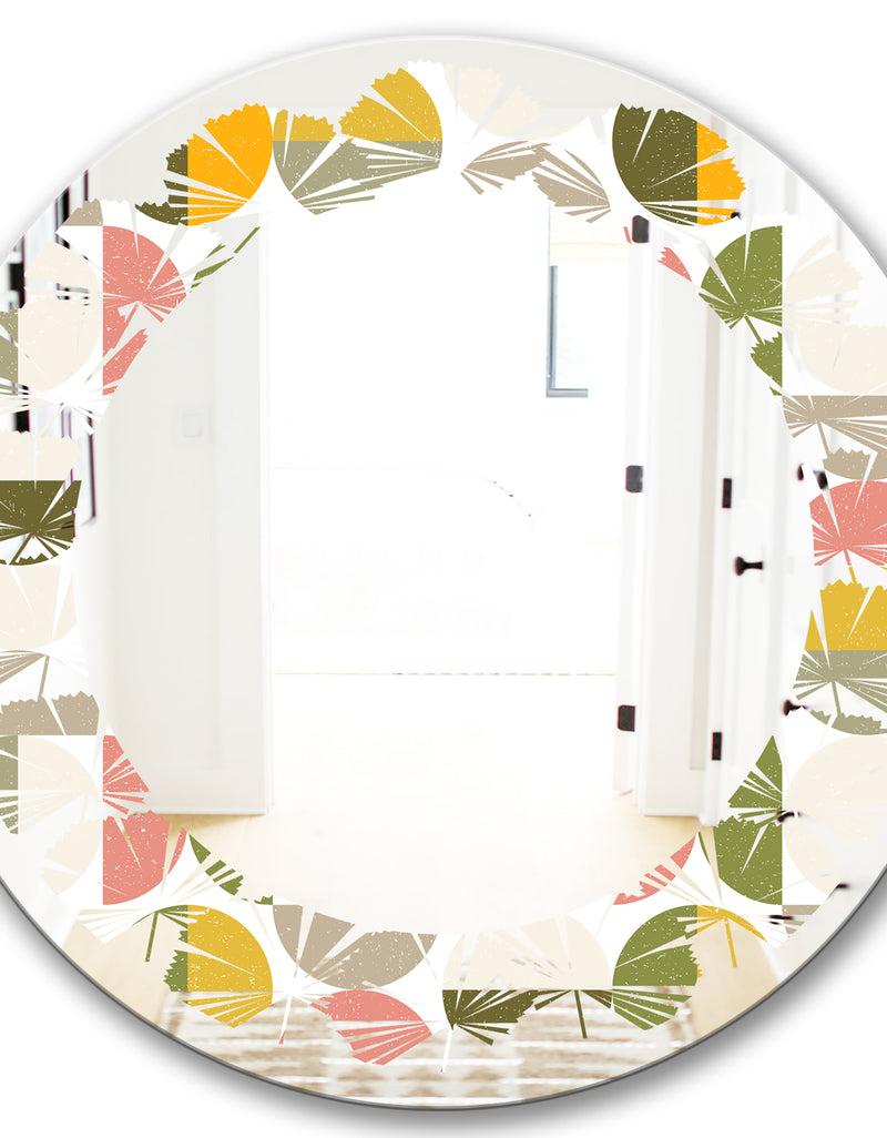 DesignQ Vintage Circular Design I - Modern Round Or Oval Wall Mirror - Leaves