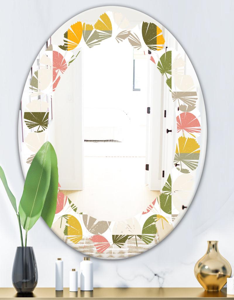 DesignQ Vintage Circular Design I - Modern Round Or Oval Wall Mirror - Leaves