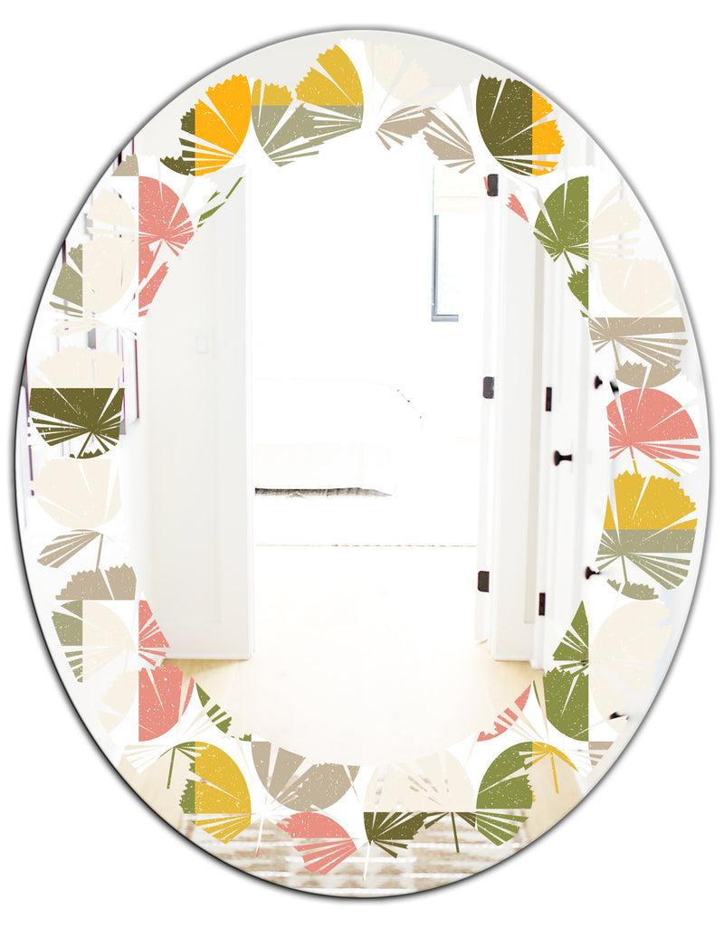 DesignQ Vintage Circular Design I - Modern Round Or Oval Wall Mirror - Leaves