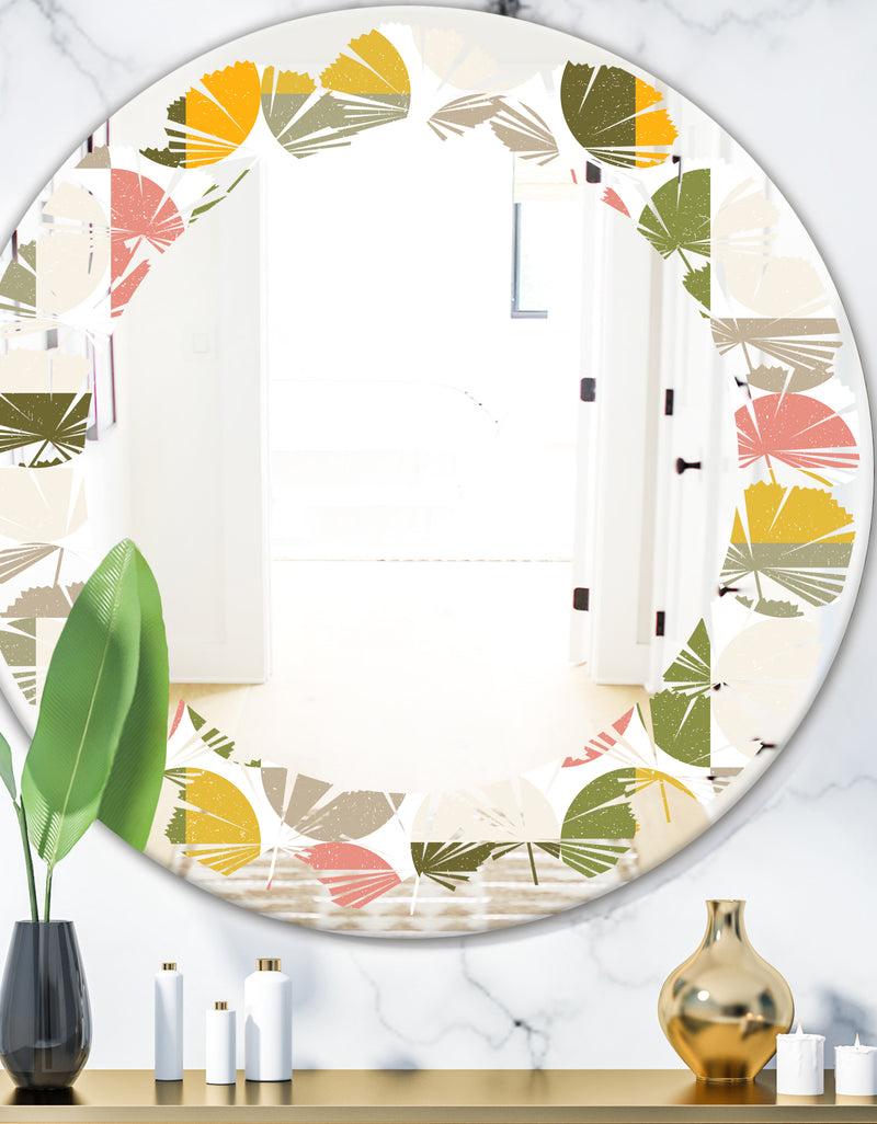 DesignQ Vintage Circular Design I - Modern Round or Oval Wall Mirror - Leaves