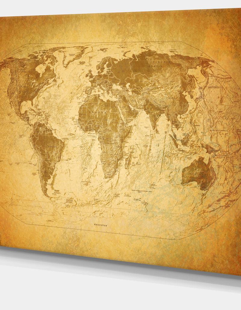DesignQ Vintage Classic Map - Contemporary Canvas Art Print