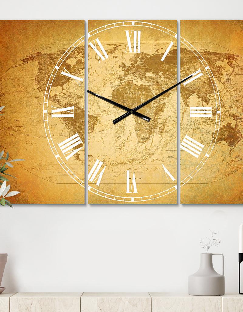 DesignQ Vintage Classic Map - Cottage 3 Panels Oversized Wall CLock