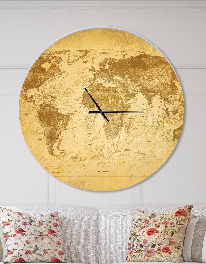 DesignQ Vintage Classic Map - Oversized Global Wall CLock