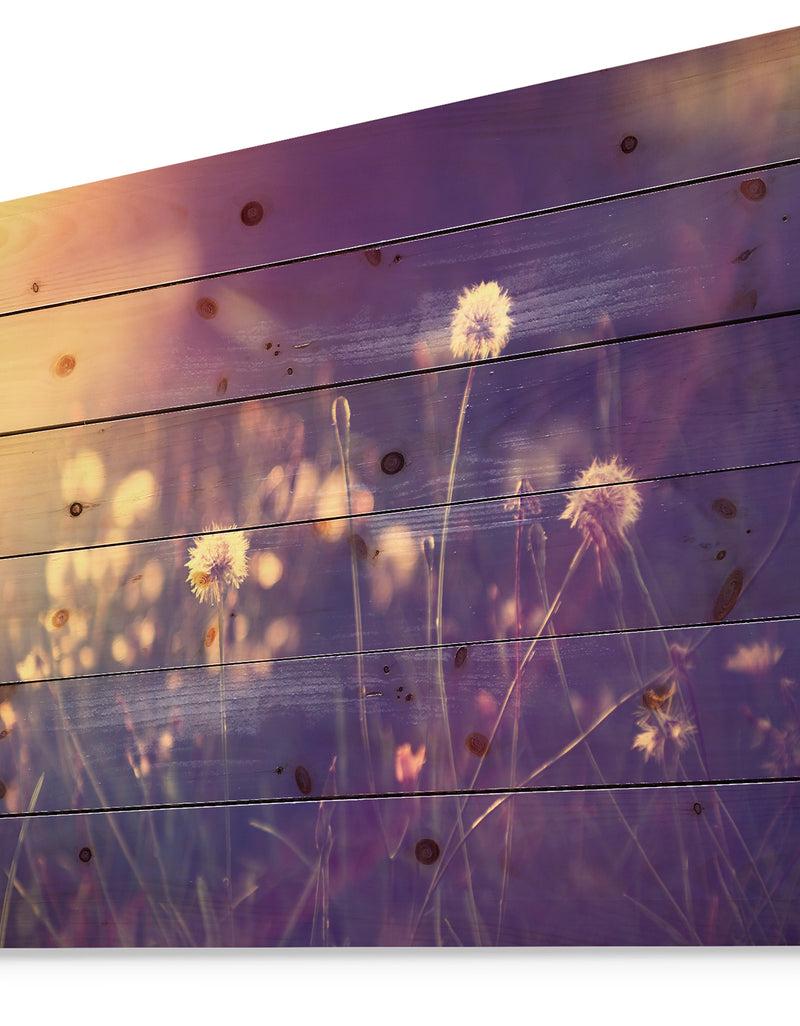 DesignQ Vintage Dandelion Meadow Photo - Floral Print On Natural Pine Wood