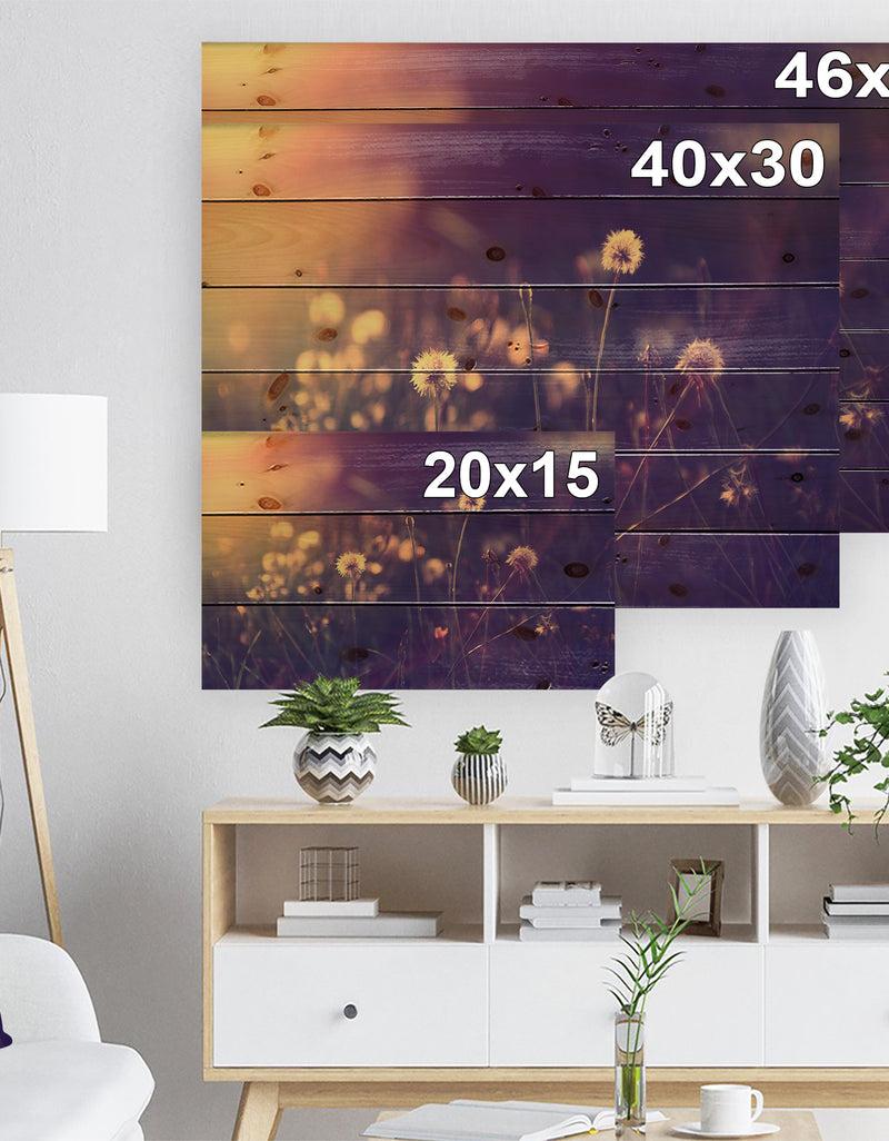 DesignQ Vintage Dandelion Meadow Photo - Floral Print On Natural Pine Wood