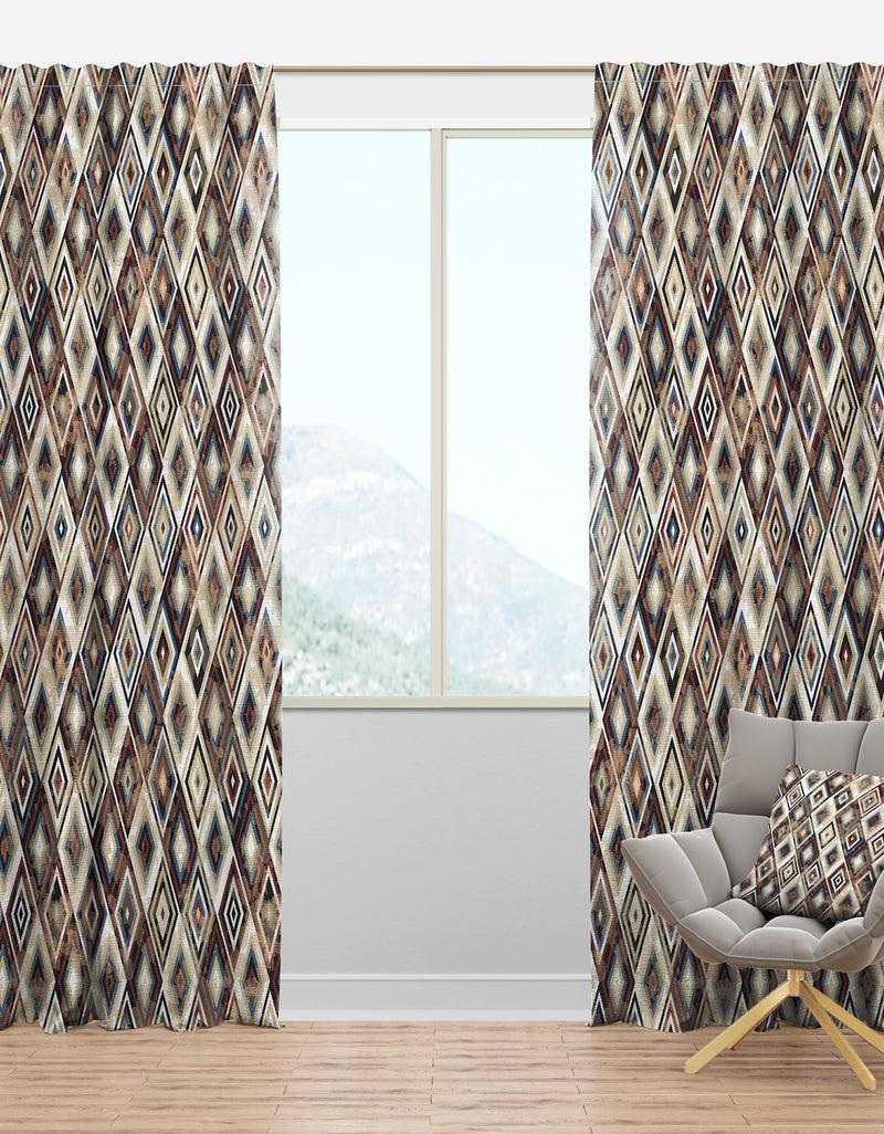 DesignQ Vintage diamond pattern in blue and brown - Mid-Century Modern Curtain Panels