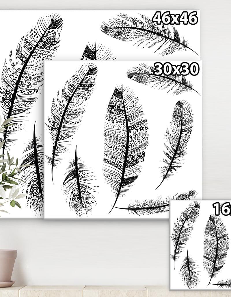 DesignQ Vintage Feathers With Tribal Patterns - Vintage Canvas Art