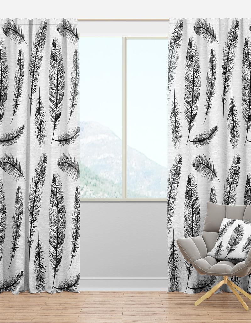 DesignQ Vintage Feathers with tribal patterns - Vintage Curtain Panels