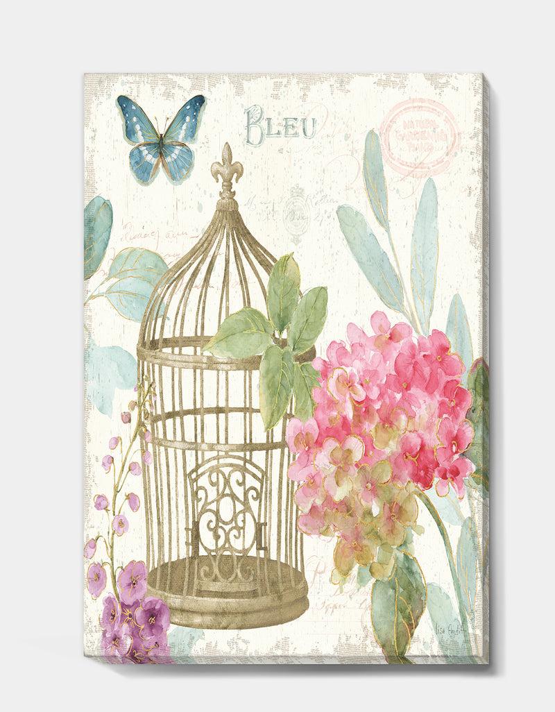 DesignQ Vintage Floral Birdcage I - Traditional Gallery-wrapped Canvas