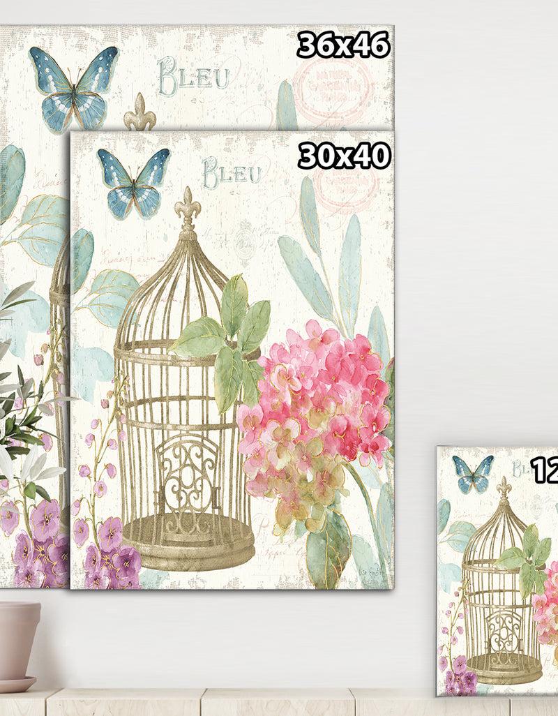 DesignQ Vintage Floral Birdcage I - Traditional Gallery-wrapped Canvas