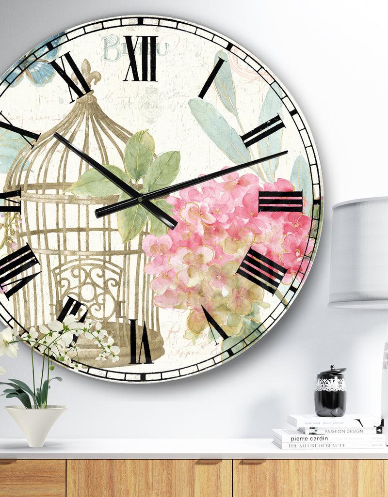 DesignQ Vintage Floral Birdcage I - Traditional Large Wall CLock