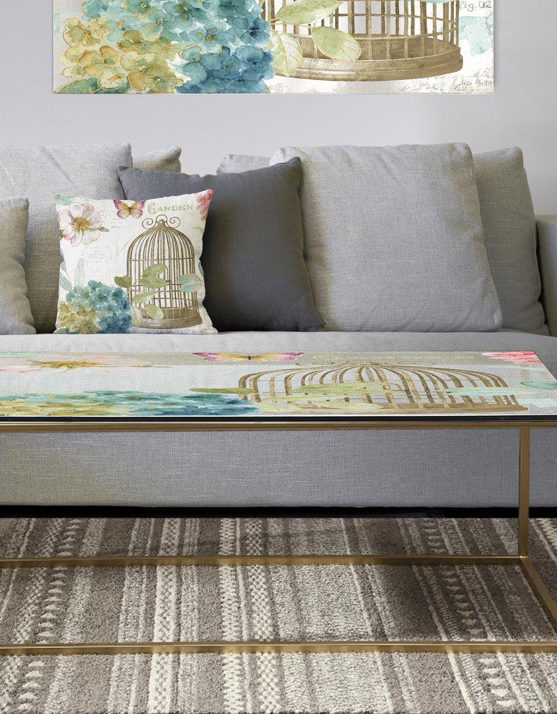 DesignQ Vintage Floral Birdcage II - Metal Traditional Coffee Table