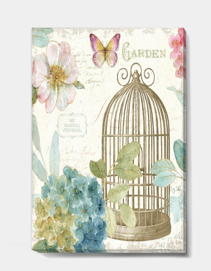 DesignQ Vintage Floral Birdcage II - Traditional Premium Canvas Wall Art