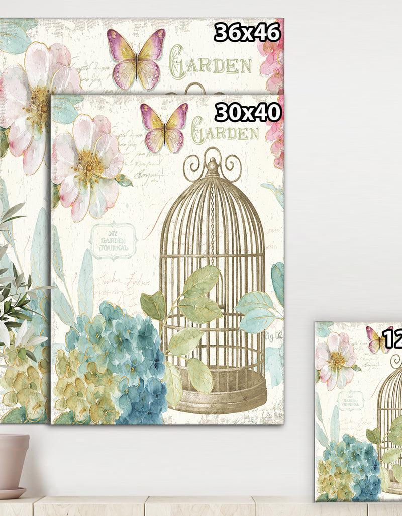 DesignQ Vintage Floral Birdcage II - Traditional Premium Canvas Wall Art