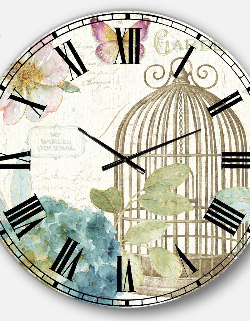 DesignQ Vintage Floral Birdcage II - Traditional Wall CLock