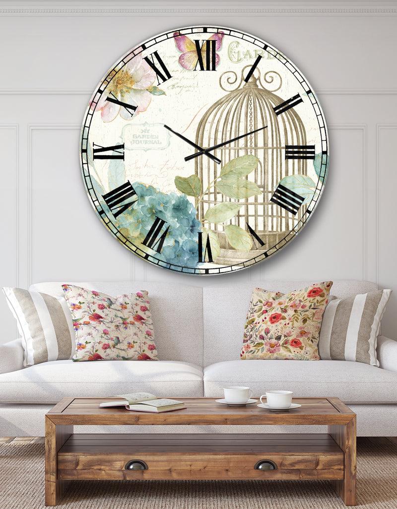 DesignQ Vintage Floral Birdcage II - Traditional Wall CLock