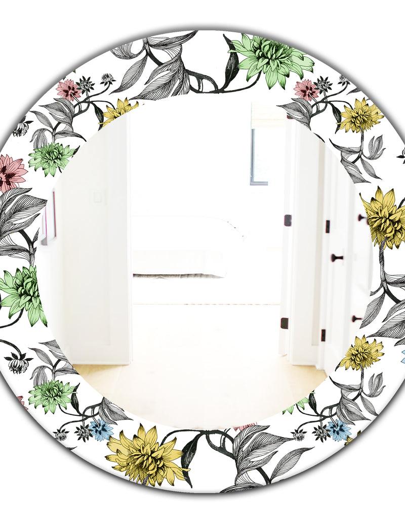 DesignQ Vintage Flowers 3 - Traditional Mirror - Frameless Oval Or Round Wall Mirror