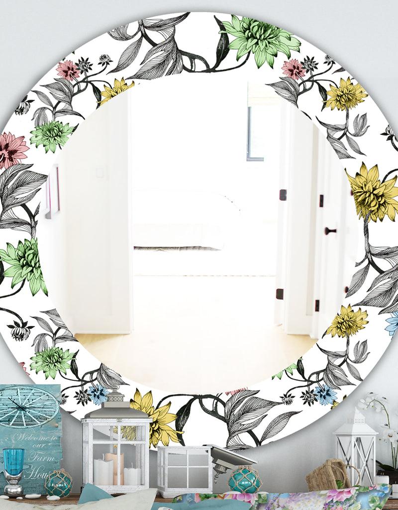 DesignQ Vintage Flowers 3 - Traditional Mirror - Frameless Oval or Round Wall Mirror