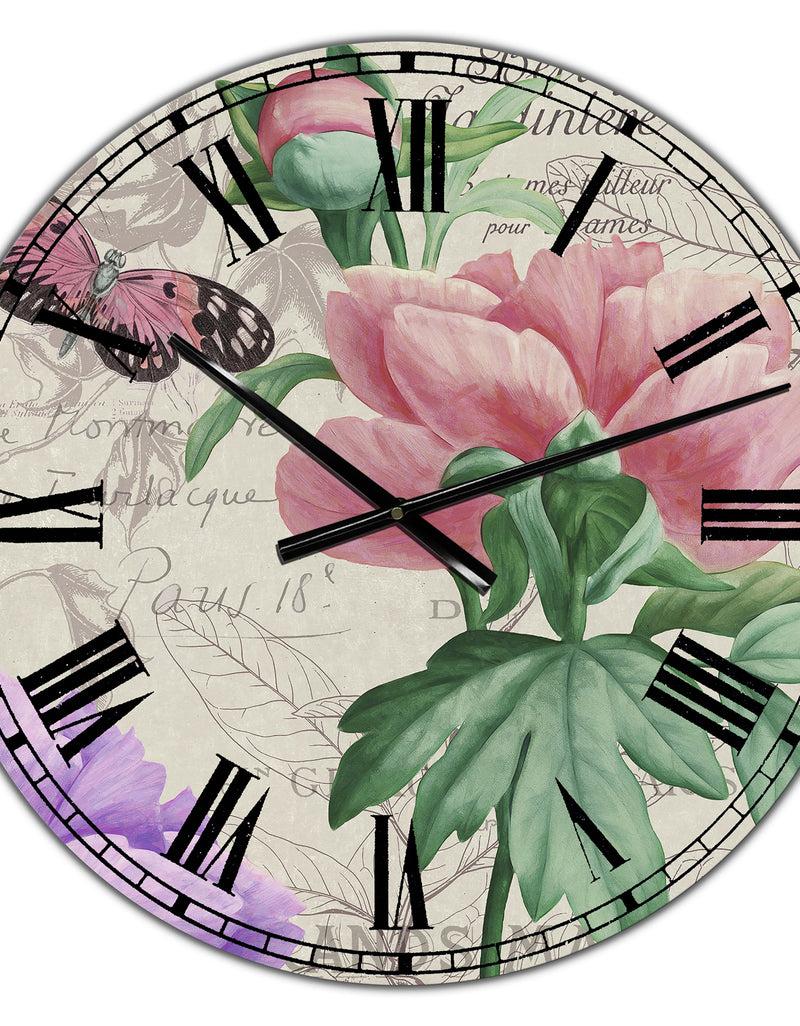 DesignQ Vintage Flowers II - Large Cottage Wall Clock