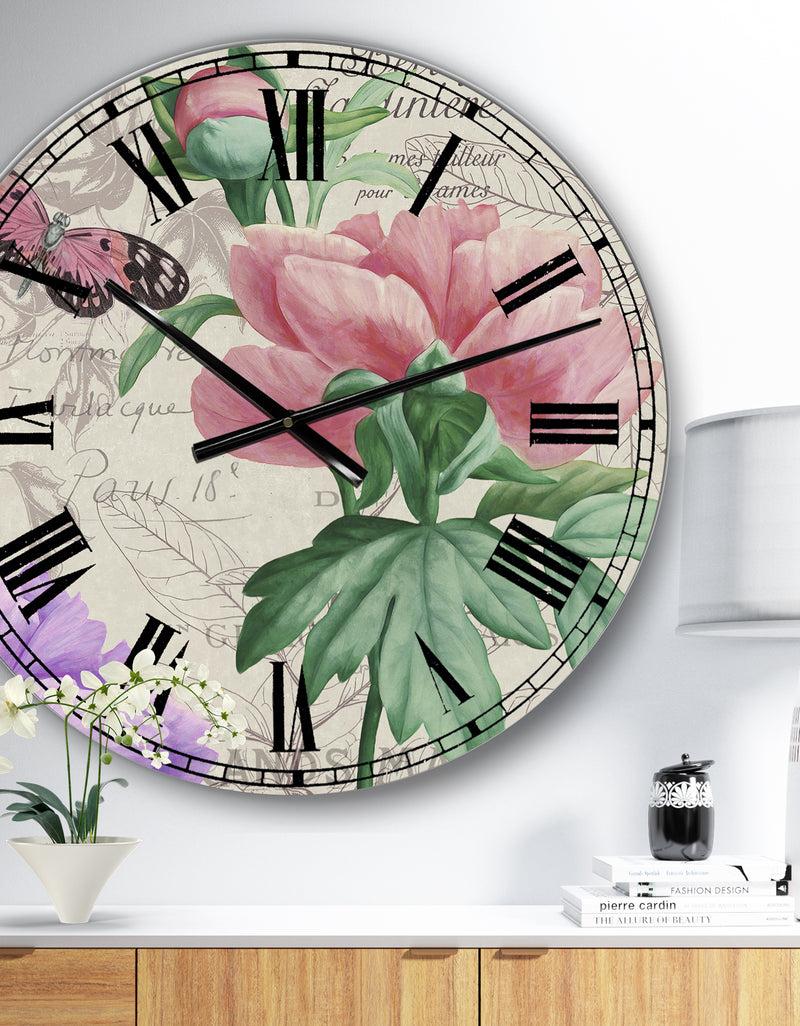 DesignQ Vintage Flowers II - Large Cottage Wall Clock