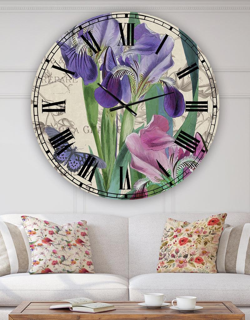 DesignQ Vintage Flowers III - Oversized Cottage Wall Clock