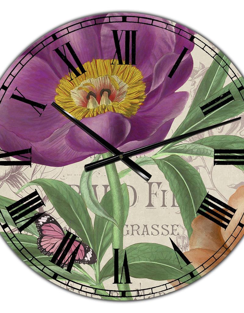 DesignQ Vintage Flowers IV - Large Cottage Wall Clock