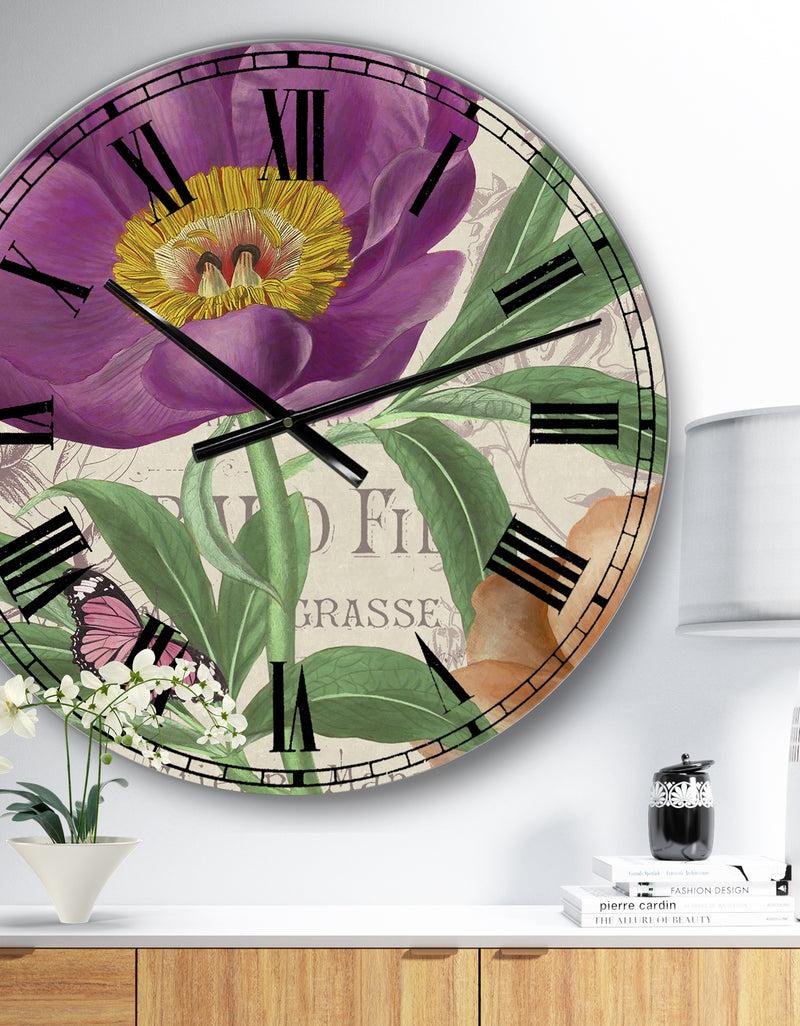 DesignQ Vintage Flowers IV - Large Cottage Wall Clock