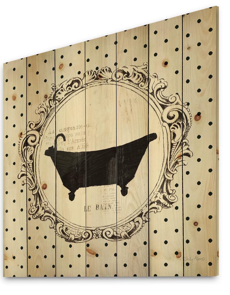 DesignQ Vintage French Bathroom III - Traditional Bathroom Print On Natural Pine Wood