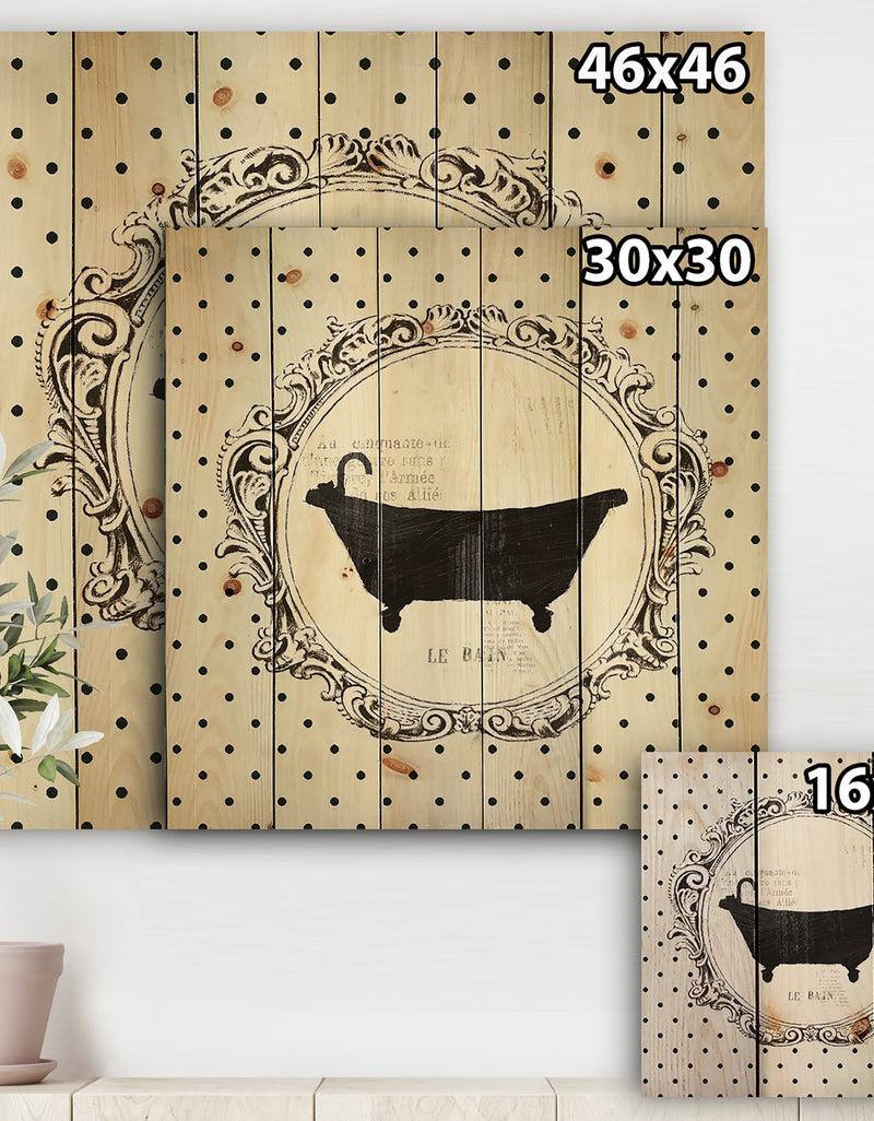 DesignQ Vintage French Bathroom III - Traditional Bathroom Print On Natural Pine Wood